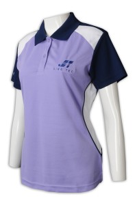 P1132 訂製拼色袖短袖Polo恤 設計修腰女款Polo恤 Polo恤專門店   淺紫色撞色黑領